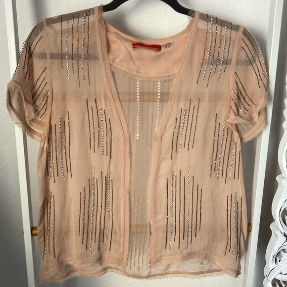 Alice + Olivia nude beaded open front top in sheer fabric s/p - Picture 1 of 5